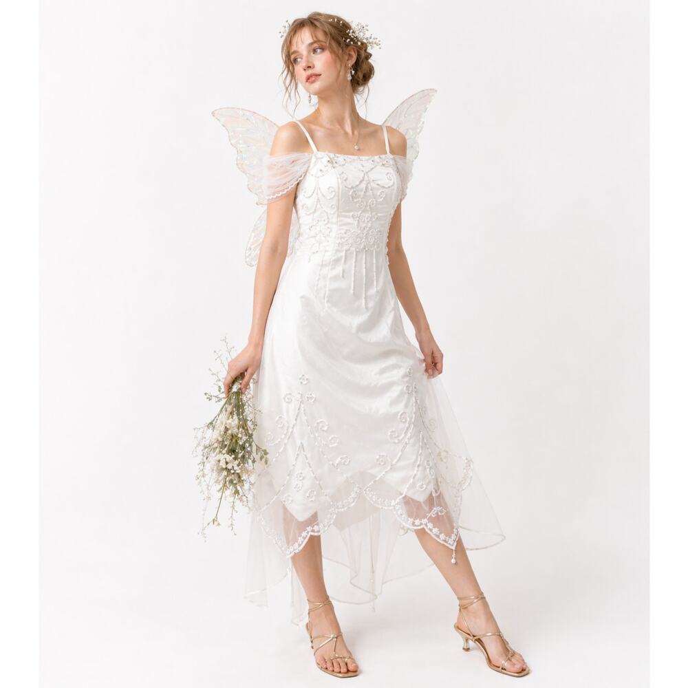 Light in The Box Fairy Dress White Embellished Size M Coquette Wedding Ethereal